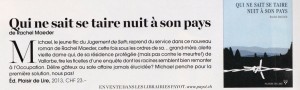 "Qui ne sait se taire nuit à son pays" dans Marie Claire Suisse de décembre 2013.