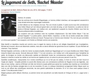 "Le Jugement de Seth" sur La Cause littéraire.
