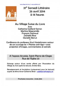 L'affiche du 37e Samedi littéraire de St-Pierre-de-Clages.