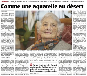 Claudine Roulet dans "Le Journal du Jura" du 5 janvier 2015.