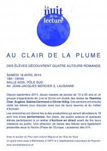 Le flyer de "Au Clair de la Plume".